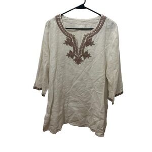 Symple NYC white 100% linen 3/4 sleeve tunic top Size 1X